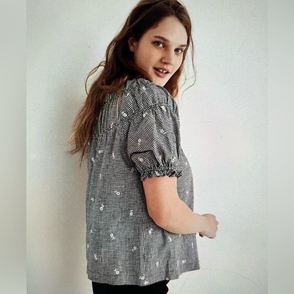 Madewell Embroidered GIngham Shirred Puff Sleeve Top - Picture 8 of 11
